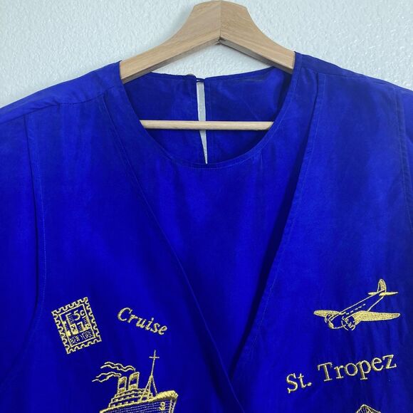 Vintage Strictly Silk Shirt Womens Medium Travel Embroidered Rome Venice St - Picture 6 of 16